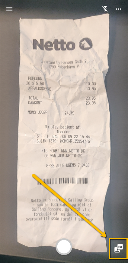 Viser galleri-ikonet i mobilappens bilagsscanner – bruges til at vælge et eksisterende bilagsbillede eller en PDF-fil fra enheden.