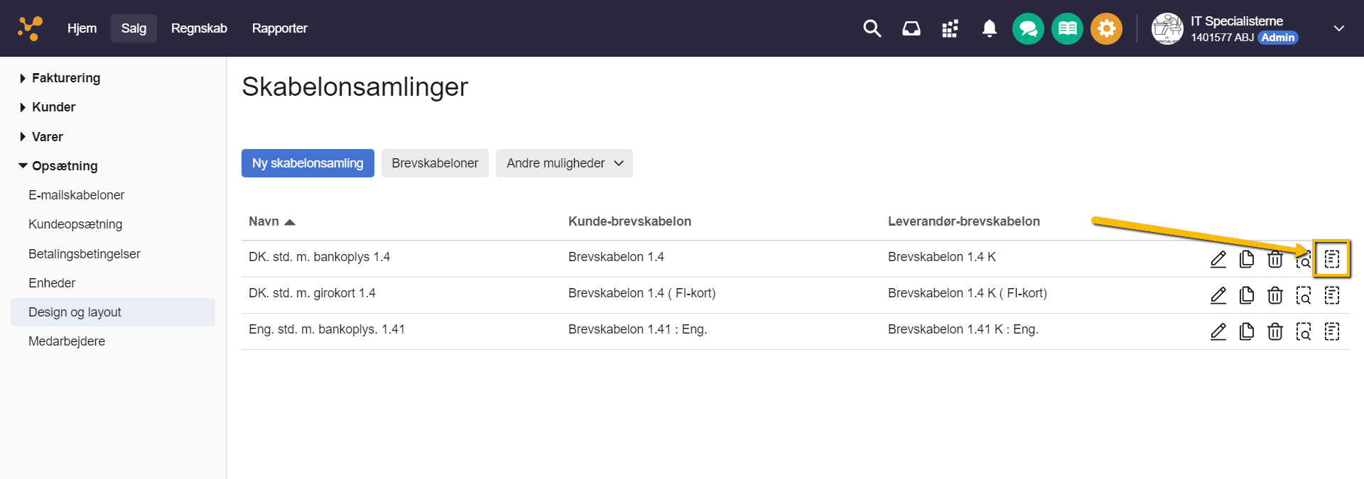 Viser linjeikonet 'Skabeloner' i en skabelonsamling – bruges til at åbne listen over de tilhørende dokumentskabeloner.