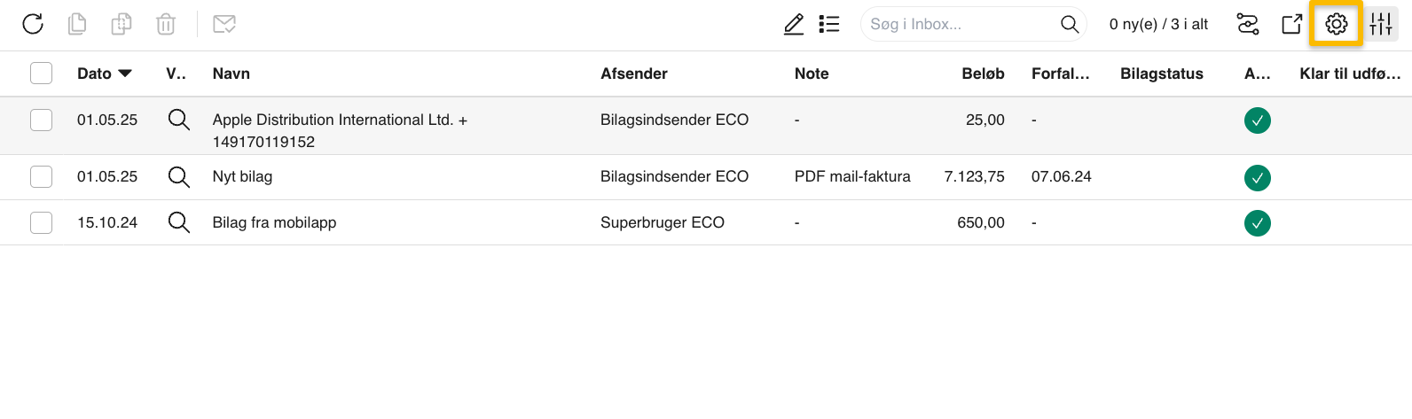 Viser tandhjulsikonet i Inbox – bruges til at åbne indstillingerne for at oprette en godkender.