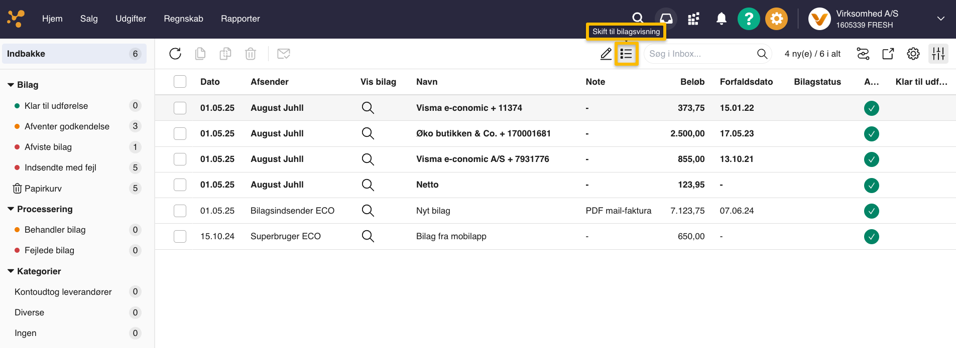 Viser ikonet til at skifte til bilagsvisning i Indbakke – bruges til at skifte fra listevisning til bilagsvisning.