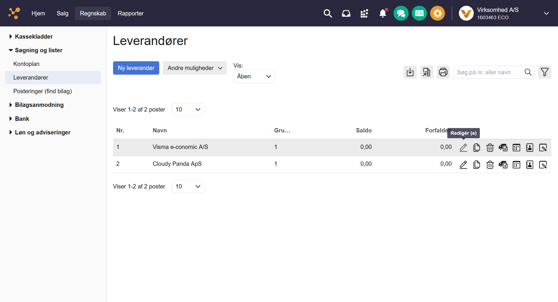 Viser Rediger-ikonet i leverandørkartoteket – bruges til at åbne en leverandørs stamkort for at redigere oplysninger