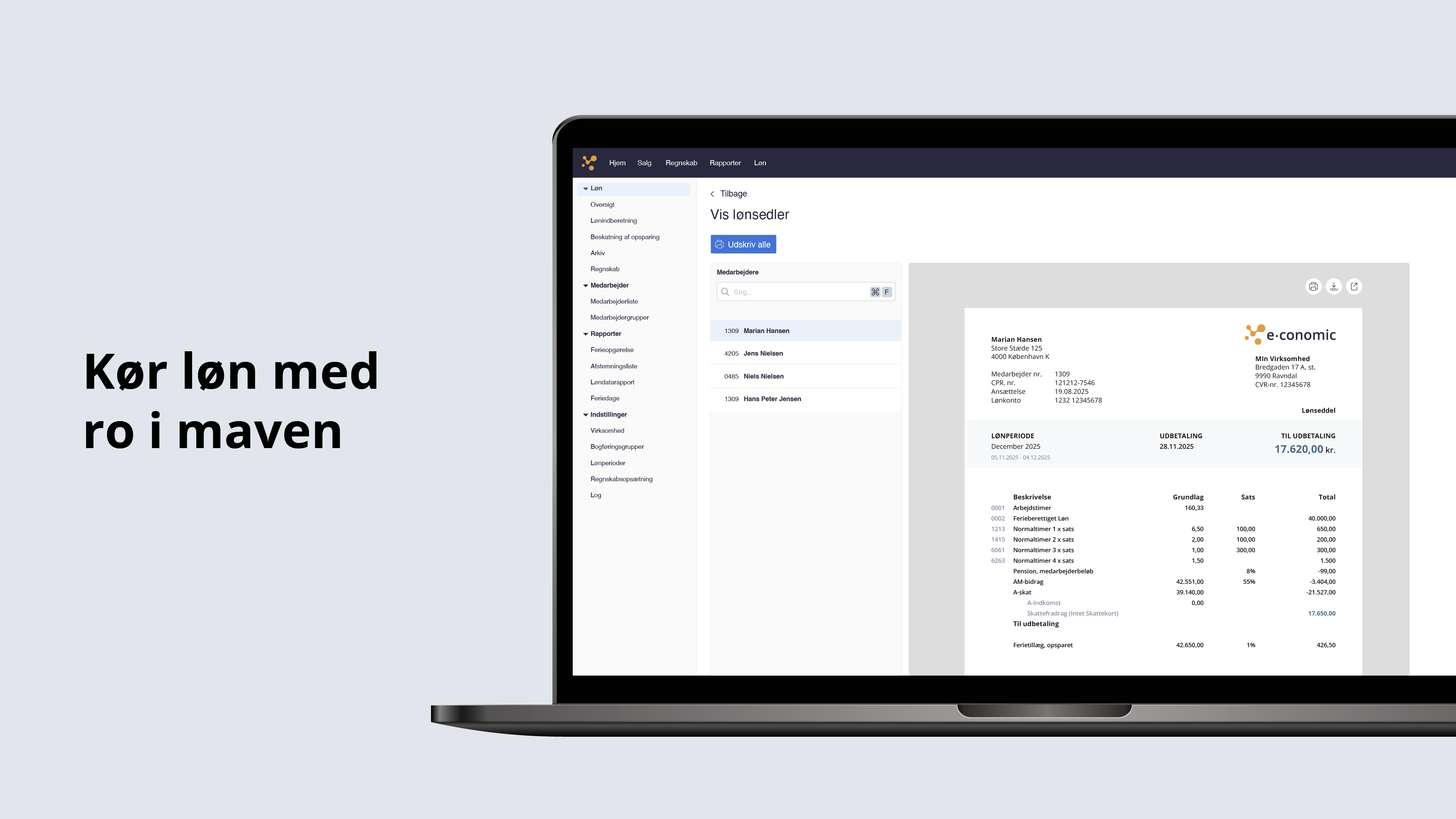 Et screenshot af e-conomics funktion Løn