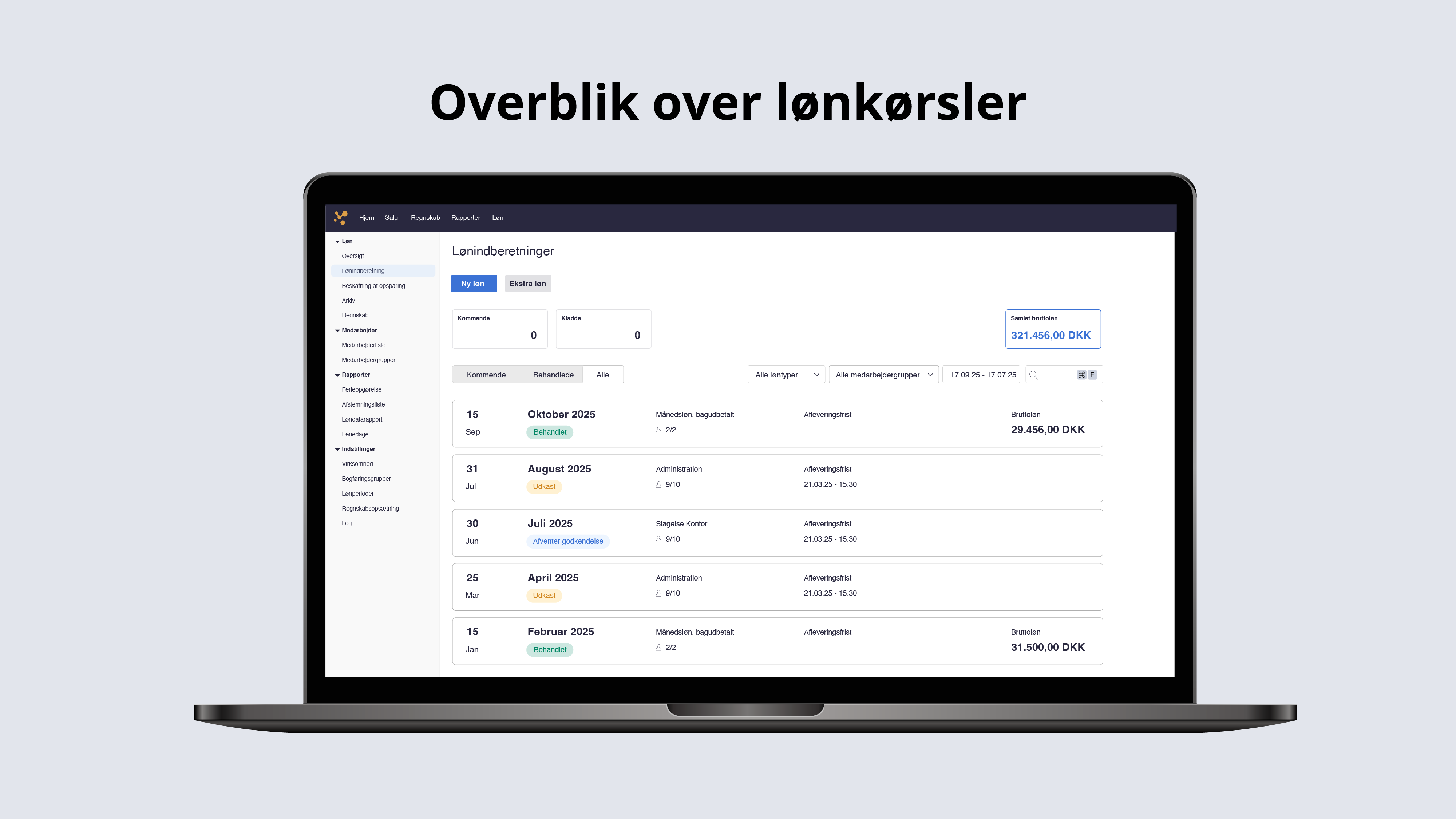 Et screenshot af e-conomics funktion Løn