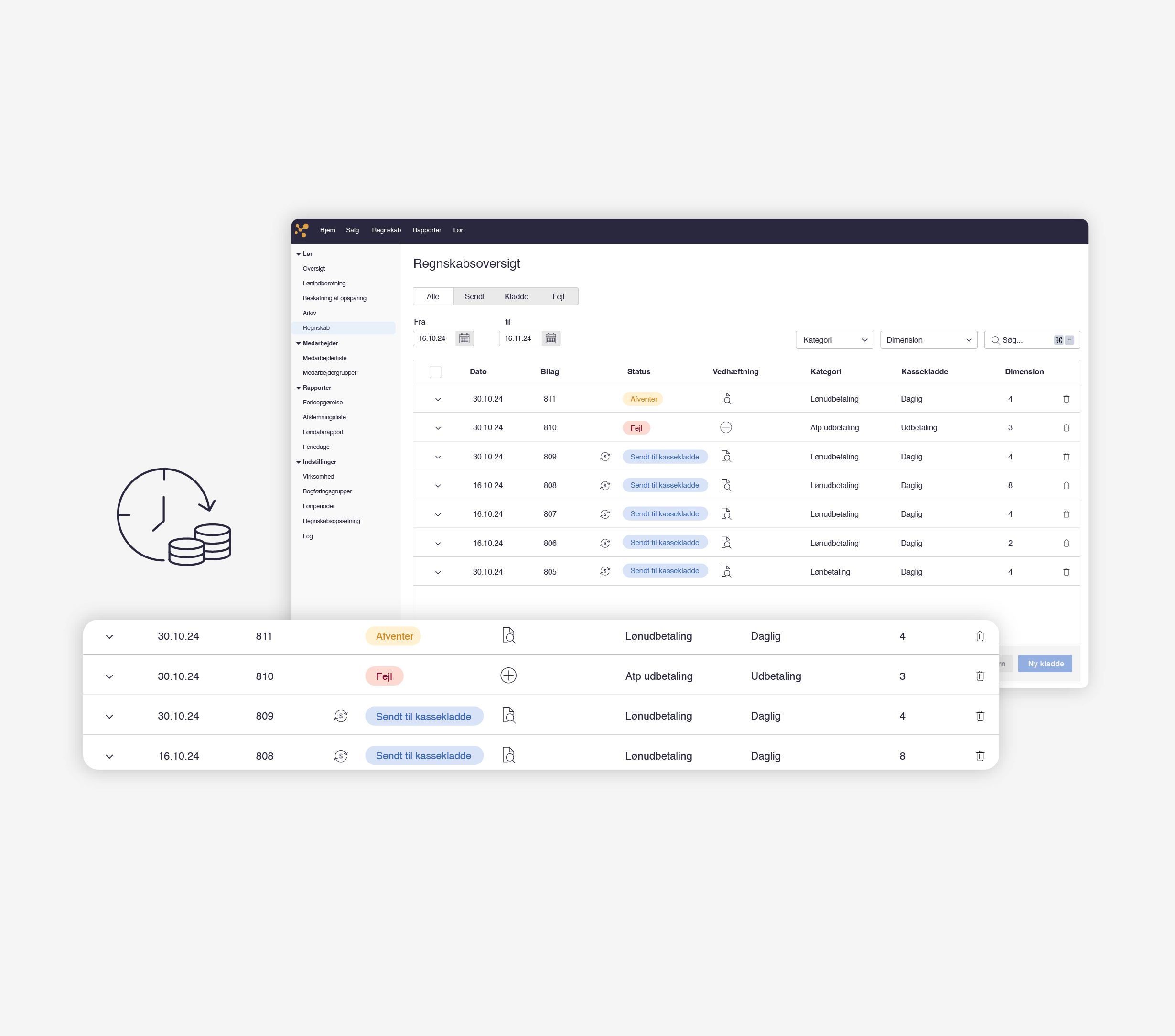 Et screenshot af e-conomics funktion Løn
