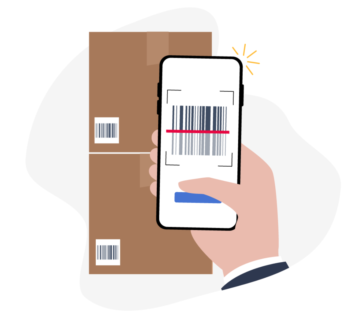 En illustration af en smartphone, der scanner to kasser