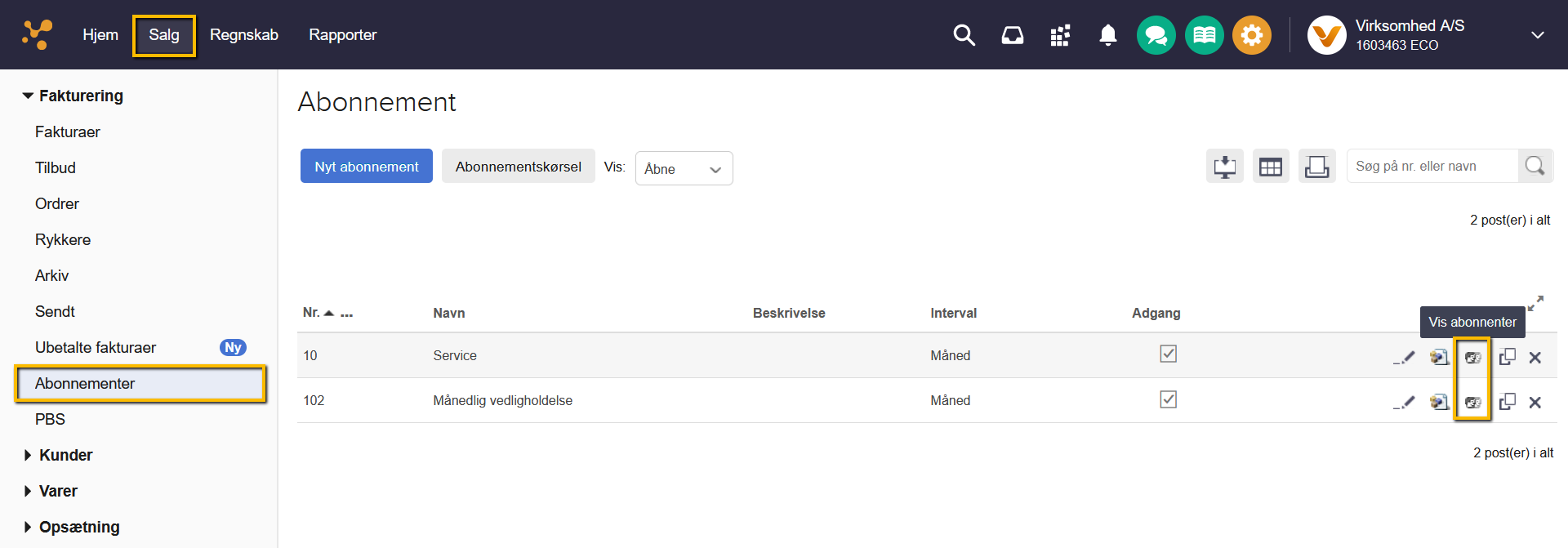 Viser "Vis abonnenter"-knappen i Abonnement-oversigten – bruges til at se listen over abonnenter for et specifikt abonnement.