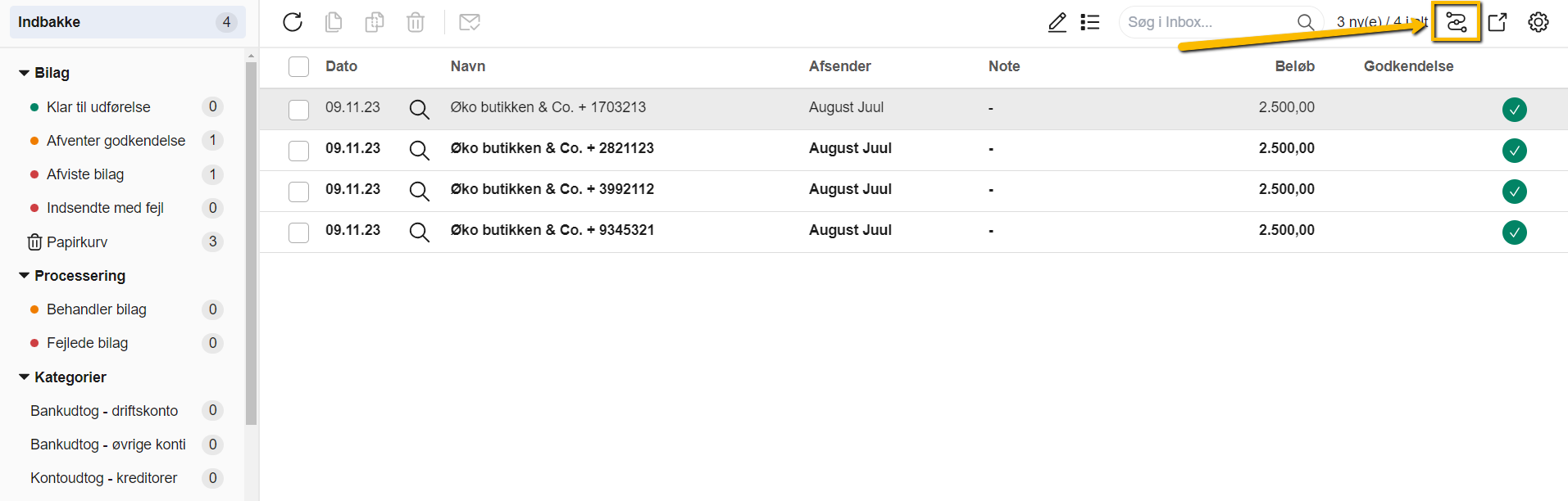 Viser Workflows-ikonet i Indbakke – bruges til at åbne dine Bilag Workflows