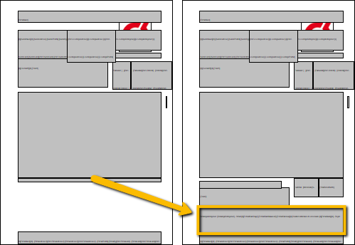 Viser redigering af et tekstfelts bredde i skabelonens layout – bruges til at ændre størrelsen på et element.