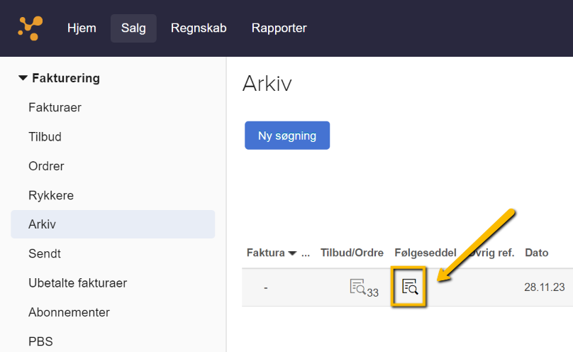 Viser følgeseddel-ikonet i Arkiv – bruges til at vise en arkiveret følgeseddel