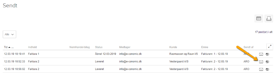 Viser konvolutikonet i udbakken – bruges til at gensende et dokument.