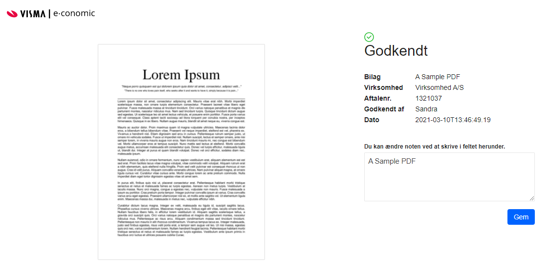 Viser status på et godkendt bilag i godkendelsesflowet via mail – bruges til at se, hvem der har godkendt bilaget og hvornår.
