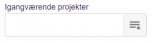 Viser søgefeltet 'Igangværende projekter' i Stamoplysninger – bruges til at finde og tilknytte et projekt til stamdata.