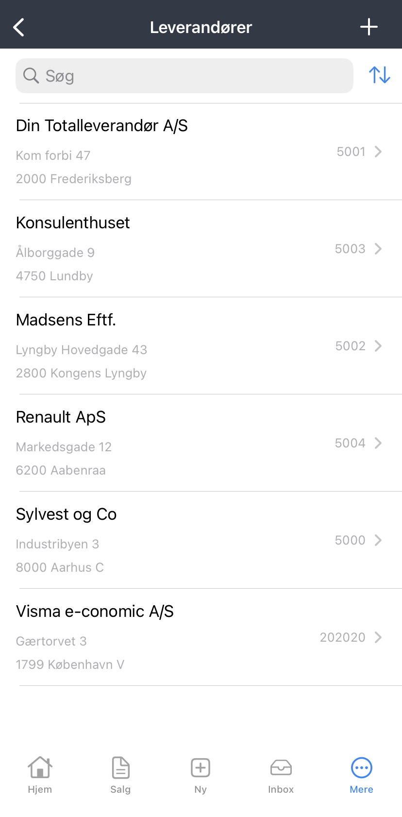 Viser leverandørlisten i Leverandører-oversigten – bruges til at finde og vælge en specifik leverandør.