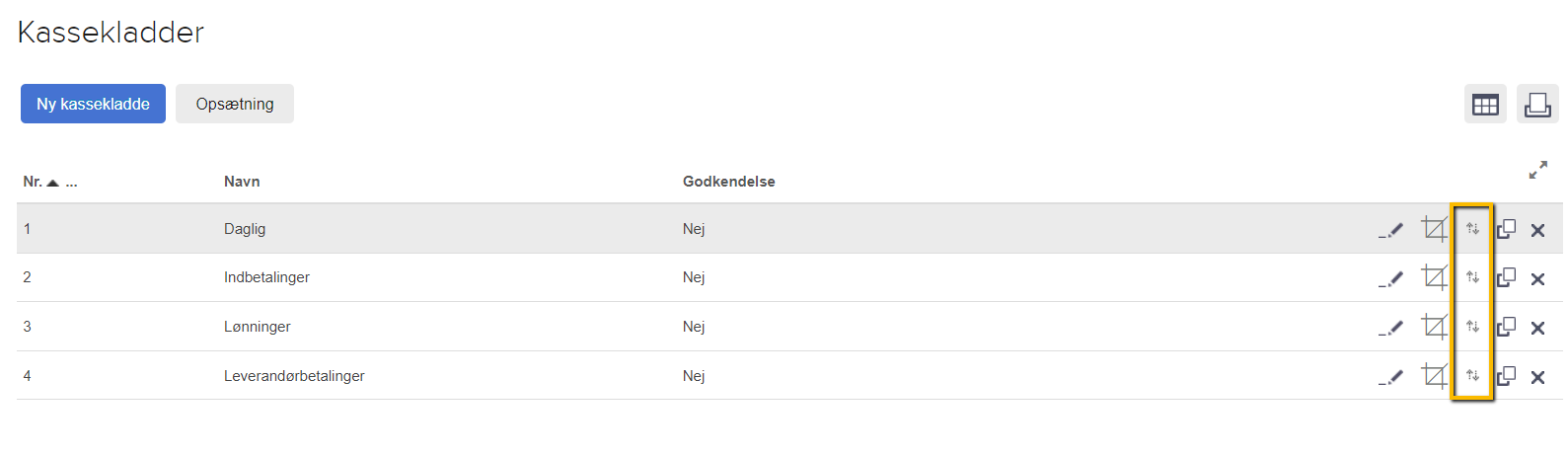 Viser flyt til linje-ikonet i listen over kassekladder – bruges til at ændre rækkefølgen på kassekladderne.