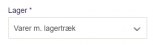 Viser lager-feltet i stamoplysninger for en vare – bruges til at aktivere lagertræk for varen.