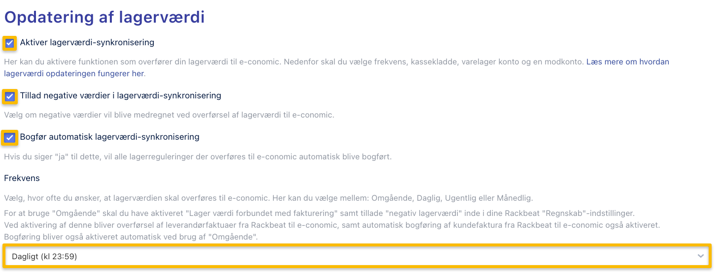 Viser adgang til indstillinger for en app i App-sektionen – bruges til at opsætte integrationen med Rackbeat.