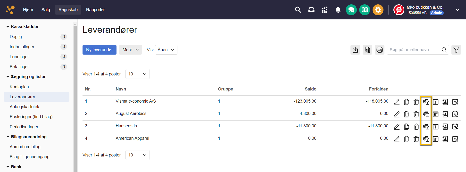 Viser 'Kontokort'-ikonet i leverandøroversigten – bruges til at åbne en specifik leverandørs kontokort.