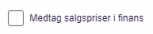 Viser afkrydsningsfeltet 'Medtag salgspriser i finans' i Projektmodulet – bruges til at sikre, at salgspriser fra projektet bogføres i finans.
