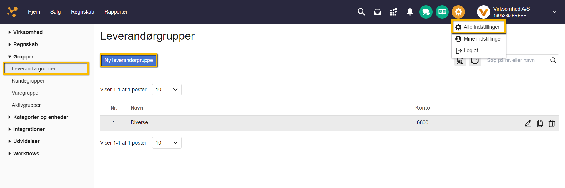 Viser knappen 'Ny leverandørgruppe' i oversigten Leverandørgrupper – bruges til at oprette en ny leverandørgruppe.