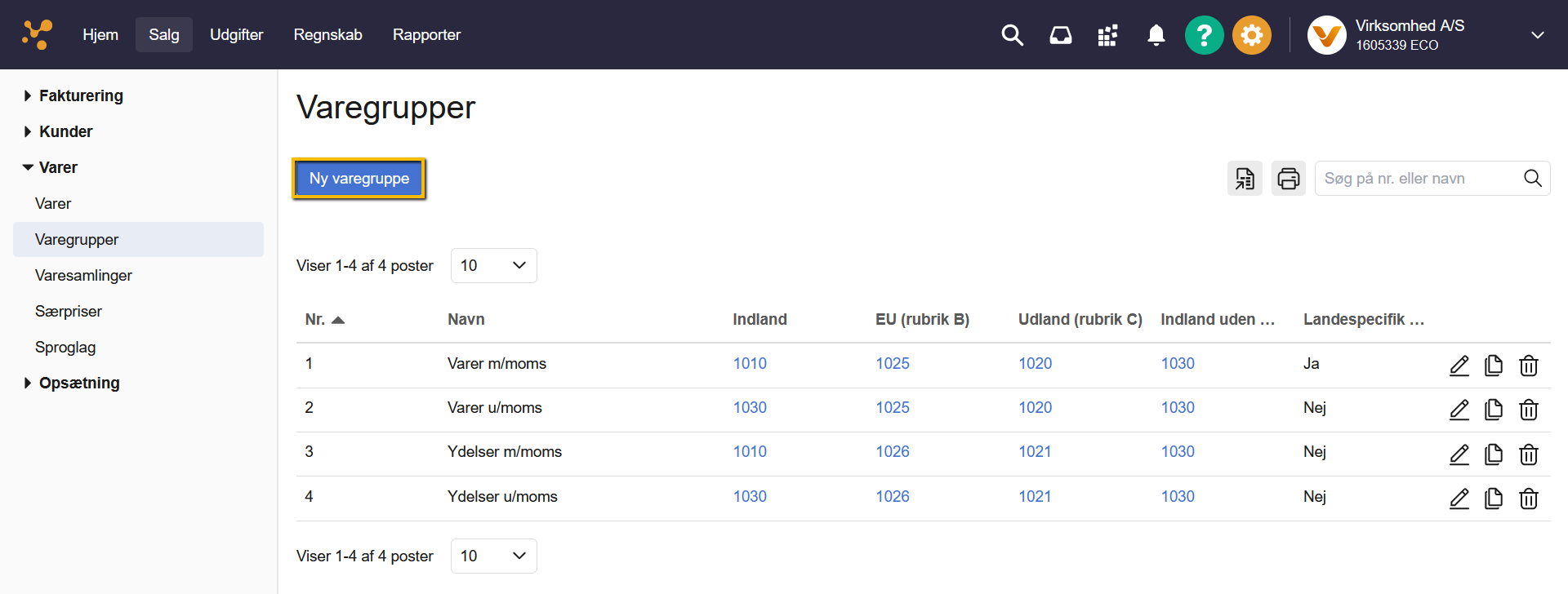Viser knappen 'Ny varegruppe' i varegruppelisten – bruges til at oprette en ny varegruppe.