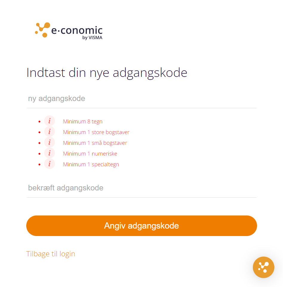 Viser formularen til oprettelse af adgangskode i loginsystemet – bruges til at oprette en sikker adgang for at logge ind på sin aftale.