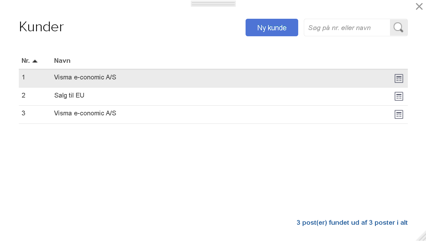 Viser kundelisten i Salg – bruges til at vælge den kunde, et nyt tilbud skal oprettes til.