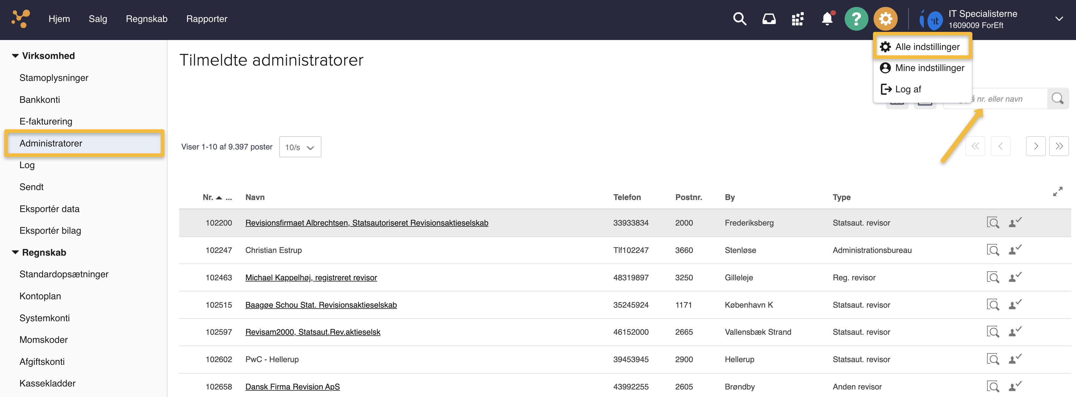Viser menupunktet Administratorer i Alle indstillinger – bruges til at administrere adgang for tilmeldte administratorer.