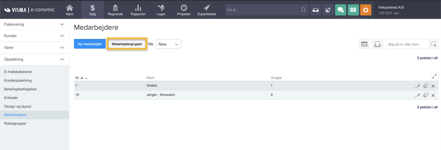 Viser knappen "Medarbejdergrupper" i medarbejderoversigten – bruges til at oprette og administrere medarbejdergrupper.