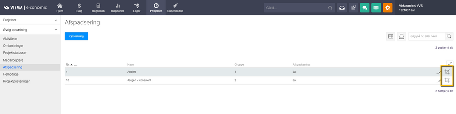 Viser ikonet for regulering af afspadseringspulje i oversigten Afspadsering – bruges til at åbne reguleringsvinduet for en medarbejder.