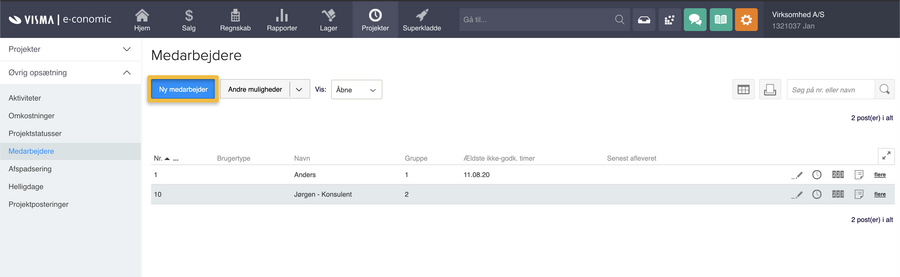Viser knappen 'Ny medarbejder' i medarbejderoversigten – bruges til at oprette en ny medarbejder.