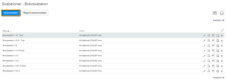 Viser knappen 'Ny brevskabelon' i brevskabeloner – bruges til at oprette en ny brevskabelon.