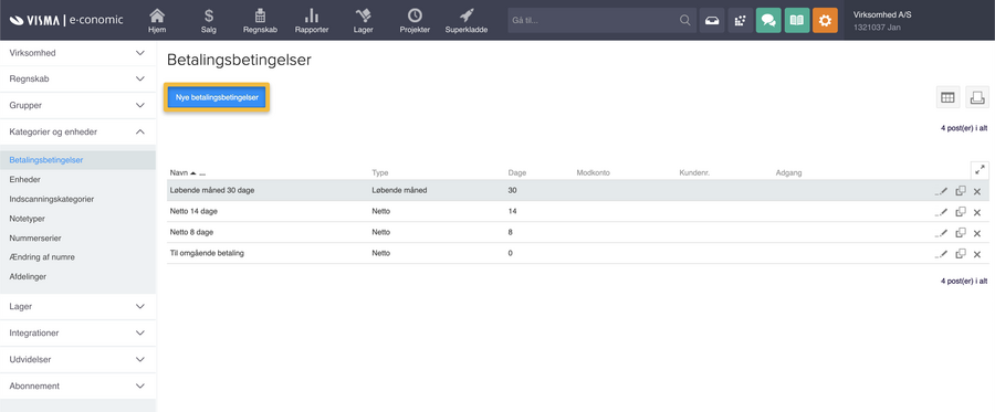 Viser knappen 'Ny betalingsbetingelse' i oversigten over betalingsbetingelser – bruges til at oprette en ny betalingsbetingelse.