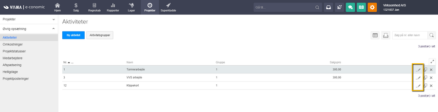 Viser Rediger-ikonet på listen over aktiviteter – bruges til at redigere en aktivitet for at tilføje en afspadseringskode.