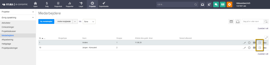 Viser Udlæg-ikonet i medarbejderoversigten – bruges til at oprette et udlæg for en medarbejder.