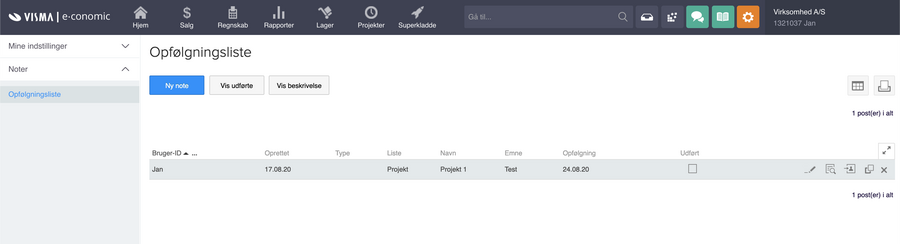 Viser Opfølgningslisten i Mine indstillinger – bruges til at få et overblik over sine opfølgningsnoter
