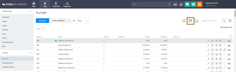 Viser 'Vis i excel'-ikonet i kundelisten – bruges til at eksportere kundeoplysninger til en Excel-fil.