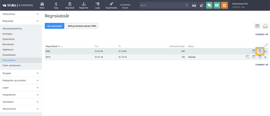 Viser Perioder-ikonet i Regnskabsår-oversigten – bruges til at åbne en oversigt over regnskabsårets perioder.