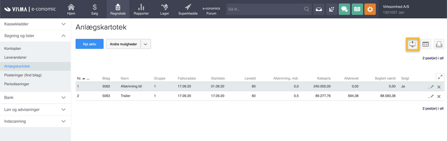 Viser import-ikonet "Importer aktiver" i Anlægskartotek – bruges til at indlæse en CSV-fil med aktiver.