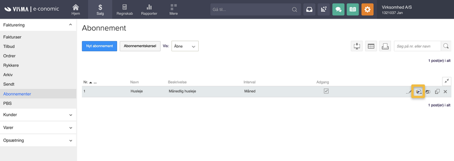 Viser knappen 'Tilknyt varer/ydelser' i abonnementsoversigten – bruges til at tilknytte varer og ydelser til et specifikt abonnement.