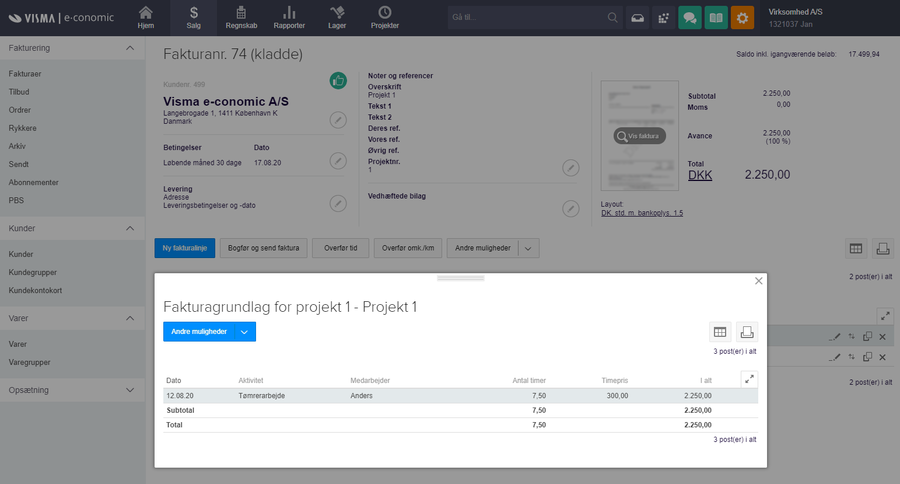 Viser fakturagrundlaget i en fakturakladde – bruges til at se de specifikke poster, der udgør fakturaens totalbeløb.
