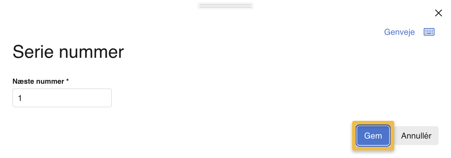 Viser feltet 'Næste nummer' i indstillingerne for Nummerserier – bruges til at angive startnummeret for en bilagsnummerserie til periodiseringer.
