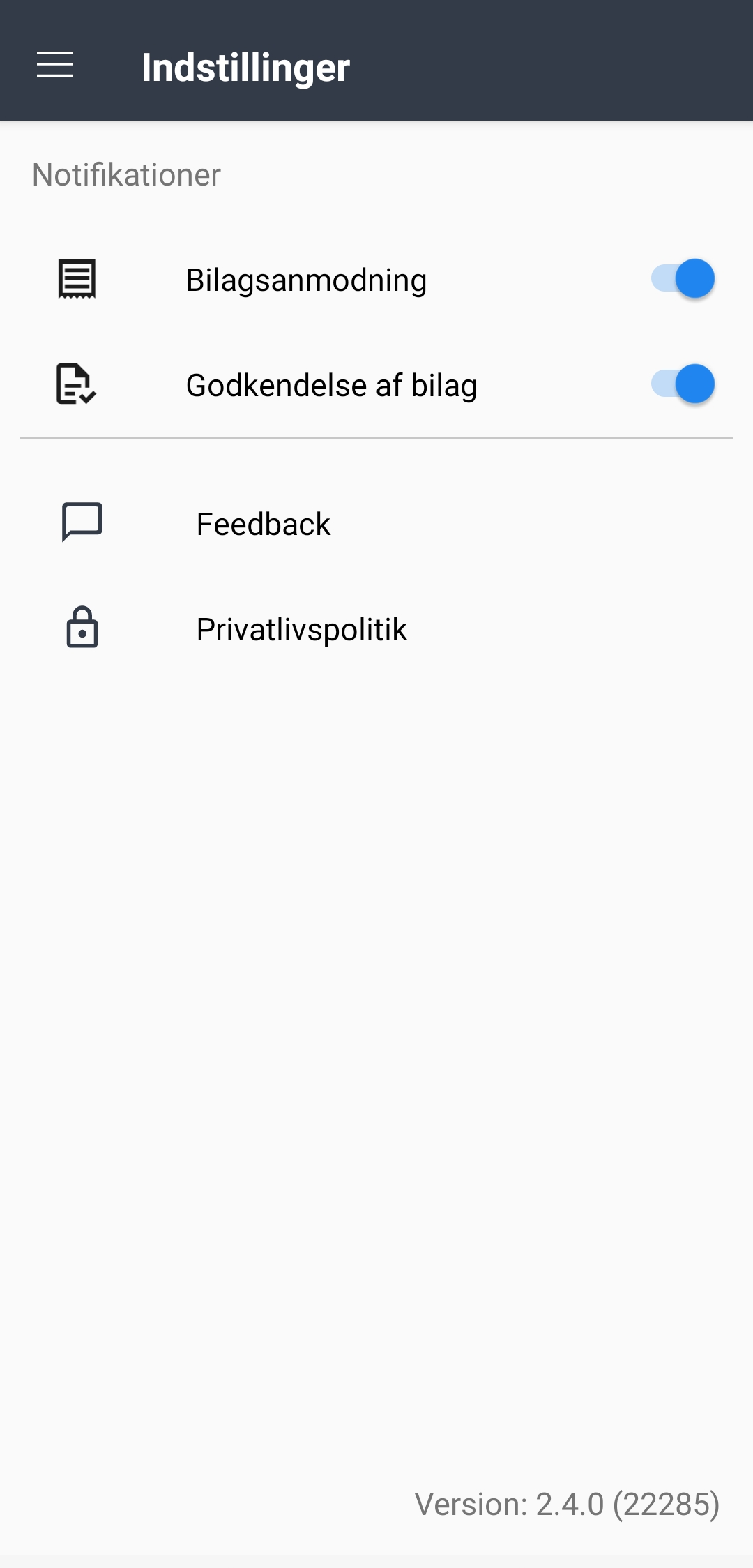 Viser notifikationsindstillinger i appen – bruges til at slå notifikationer til eller fra.