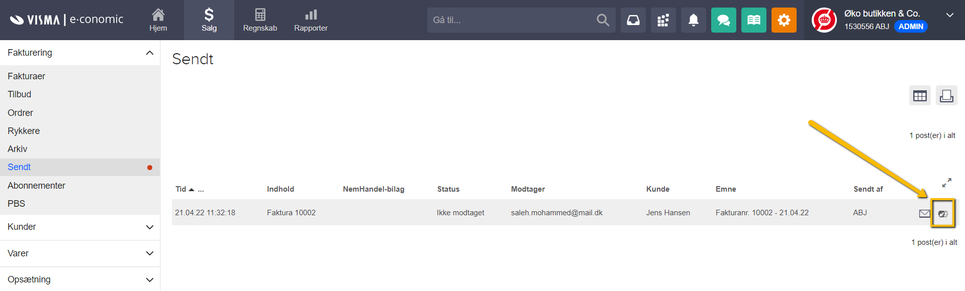 Viser ikonet 'Modtager' i 'Sendt'-oversigten – bruges til at se modtagere af et dokument og finde en fejlmeddelelse.