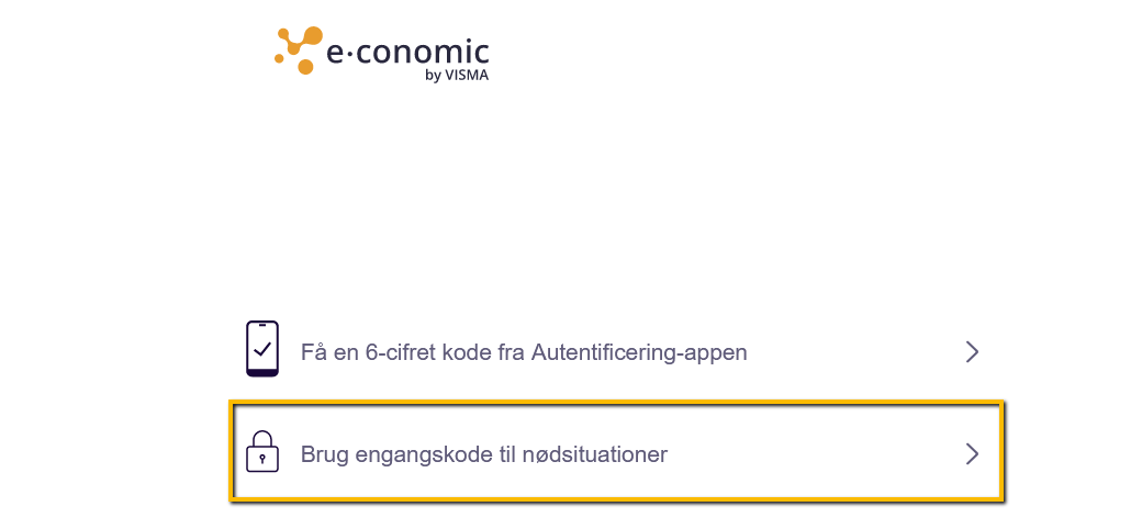 Viser valgmuligheden "Brug engangskode til nødsituationer" i login-flowet – bruges til at logge ind med en nødkode.