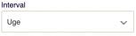 Viser rullemenuen 'Interval' i Salgsmodulet – bruges til at vælge frekvensen for en tilbagevendende handling.