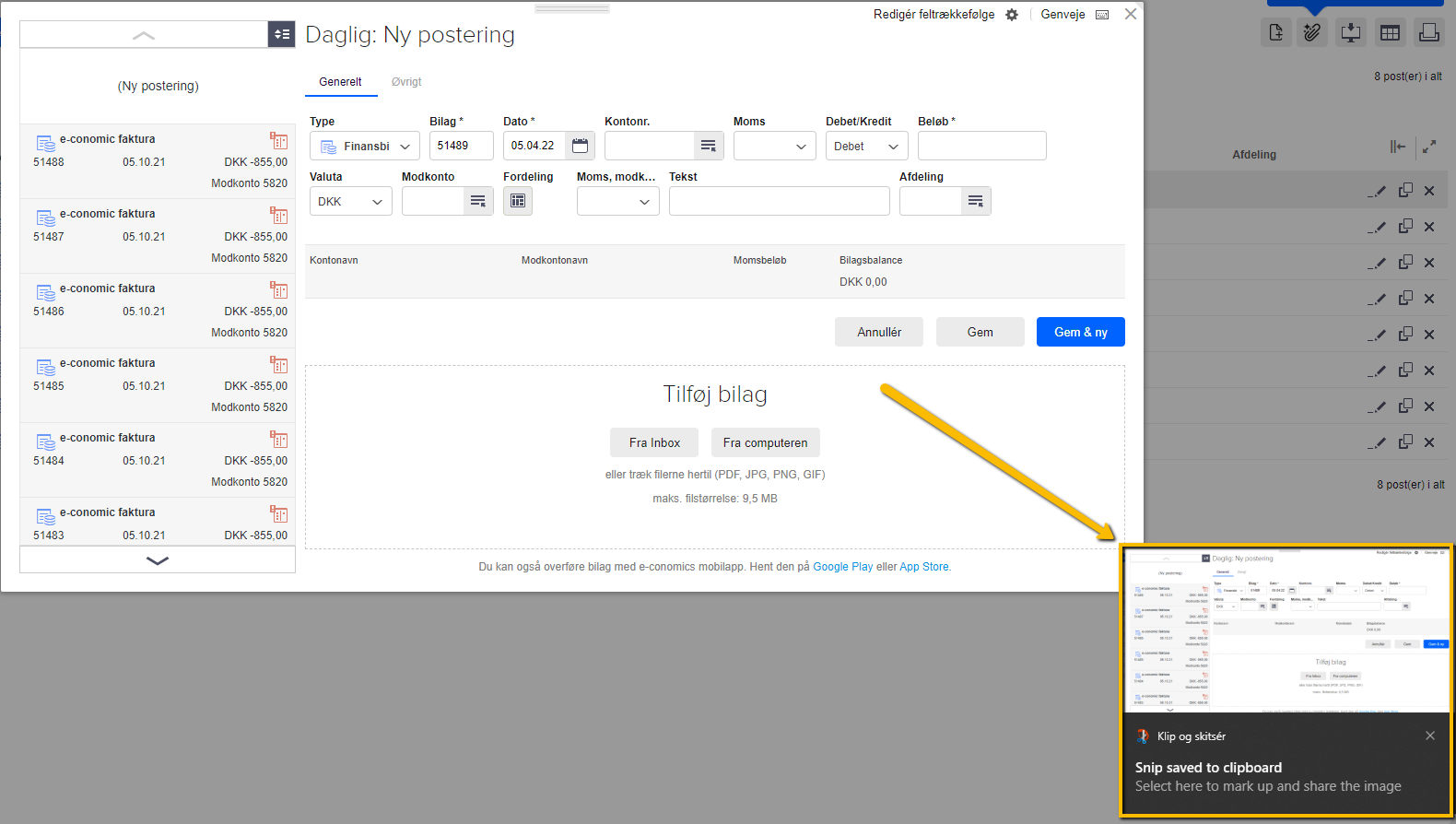 Viser 'Klip og skitsér'-notifikationen i Windows – bruges til at åbne og gemme det billede, der netop er taget.