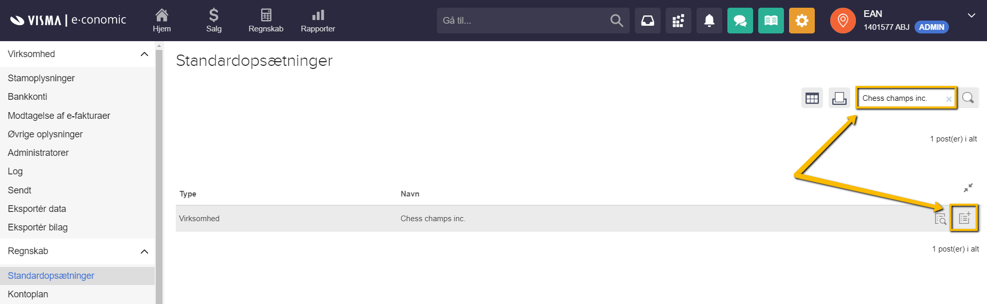 Viser "Anvend"-ikonet i Standardopsætninger – bruges til at kopiere en standardopsætning fra en anden aftale.