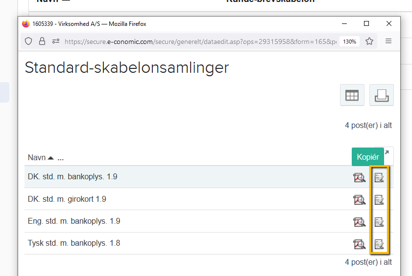 Viser Kopier-ikonet i Standard-skabelonsamlinger – bruges til at kopiere en standardskabelon til egen brug.