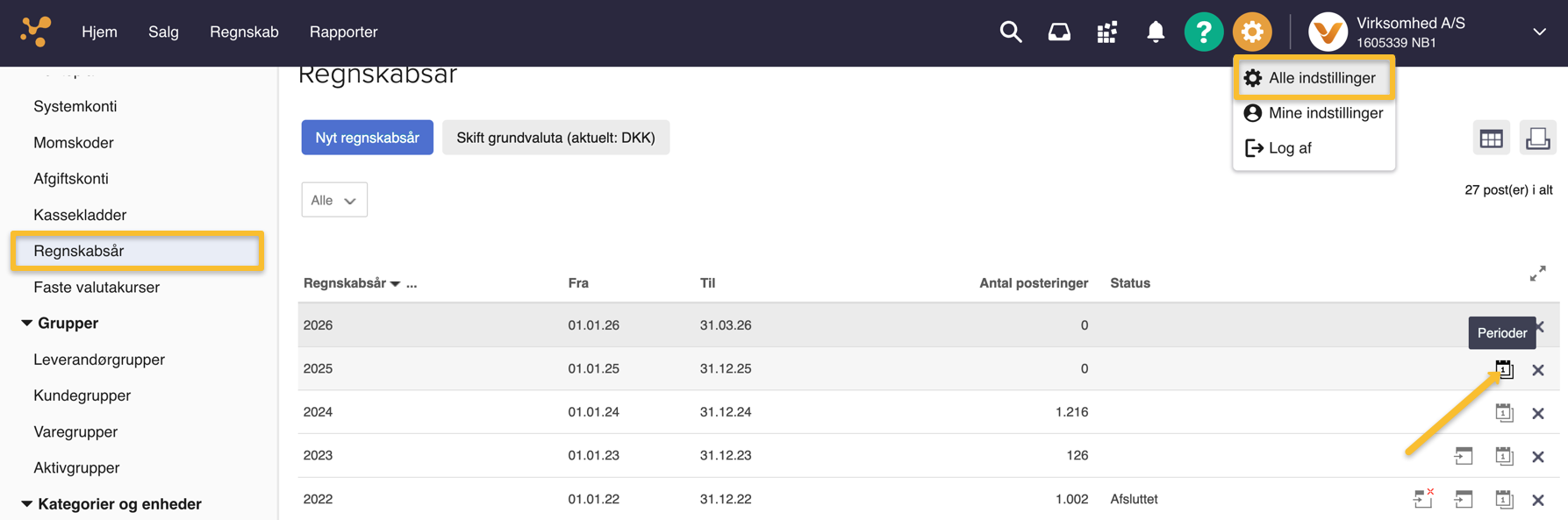Viser ikonet 'Perioder' i oversigten 'Regnskabsår' – bruges til at åbne periodelisten for et regnskabsår.