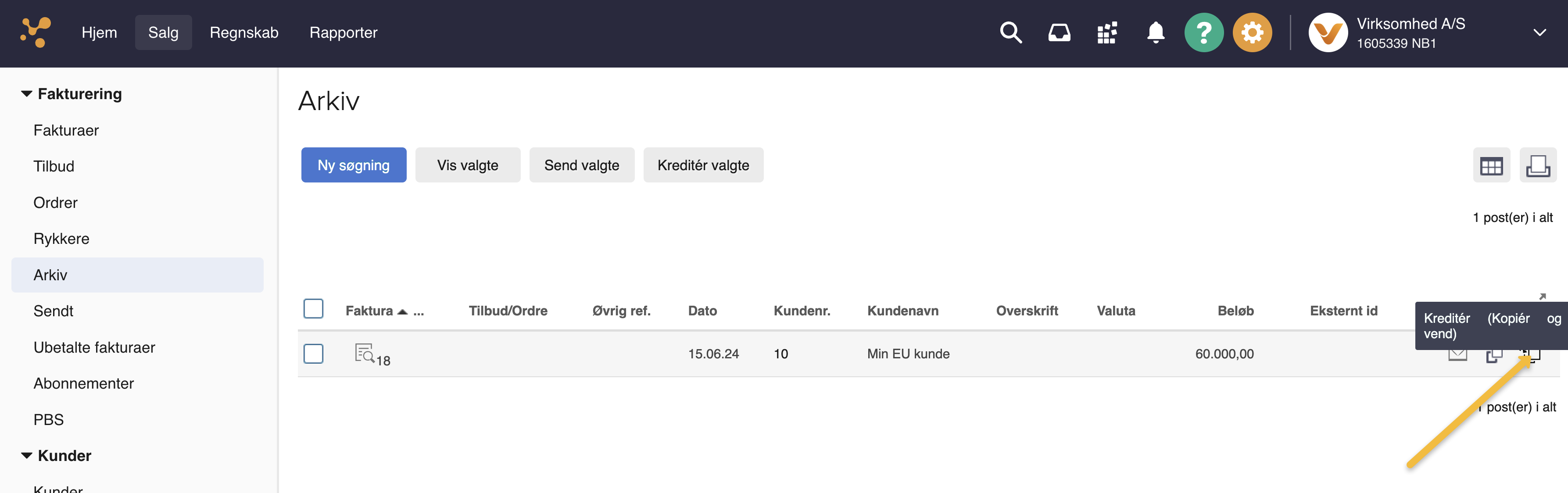 Viser knappen 'Kun bogfør' i bogføringsvinduet – bruges til at bogføre en kreditnota uden at sende den til kunden.